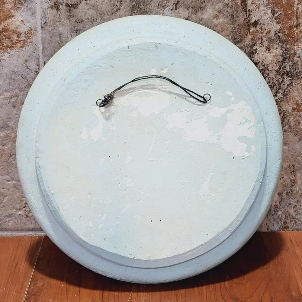 Vintage Chalkware Plaster Plaques 3D Wall Hanging Plate Seaside Seagulls Houses